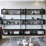 Βιβλιοθήκη Duvar μαύρο μελαμίνη μεταλλικά πόδια 280x34x180εκ ed1070