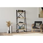 Βιβλιοθήκη Alaro oak μαύρο χρώμα μελαμίνη και μέταλλο 66x30x150cm ed10965