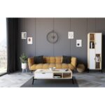 Τραπέζι σαλονιού Serpa Sapphire Oak άσπρο μελαμίνη σιδερένια πόδια 100x50x28 2εκ ed10969