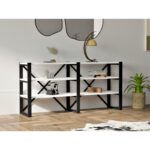 Βιβλιοθήκη Bodrum άσπρο μαύρο μελαμίνη 133 2x32 1x65εκ ed10983