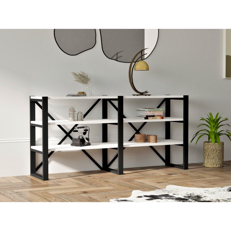 10983_0-800x800 Βιβλιοθήκη Bodrum άσπρο μαύρο μελαμίνη 133 2x32 1x65εκ ed10983 - Image 1