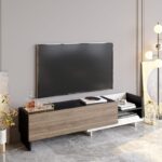 Έπιπλο τηλεόρασης Parion λευκό μαύρο καρυδί 165x35x41cm ed11774 - Image 5