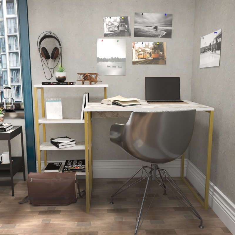 12010_0-800x800 Γραφείο Ferro χρυσό μέταλλο μελαμίνη 133x60x76 8cm ed12010 - Image 1