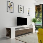 Έπιπλο τηλεόρασης Sosru λευκό καρυδί 155x35x35cm ed1230 - Image 2