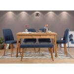 Τραπεζαρία 6 τεμαχίων Costa pine navy blue χρώμα μελαμίνη με ξ΄υλινα πόδια 120x75cm ed12512