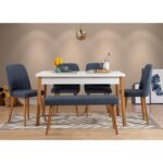 Τραπεζαρία 6 τεμαχίων Costa pine navy blue χρώμα μελαμίνη με ξ΄υλινα πόδια 120x75cm ed12513