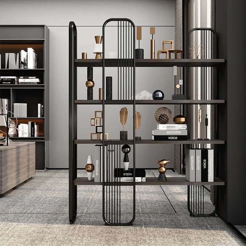 12674_0-800x800 Βιβλιοθήκη Sierra μαύρο μελαμίνη μεταλλικός σκελετός 125x28x180εκ ed12674 - Image 1