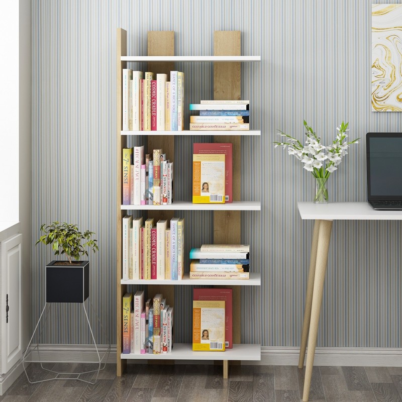 12959_0-800x800 Βιβλιοθήκη Elas άσπρο sapphire δρυς μελαμίνη 62x25x150εκ ed12959 - Image 1