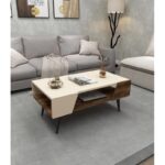 Τραπεζάκι σαλονιού Aren μπεζ καρυδί 90x38x53 6cm ed12977