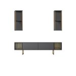 Έπιπλο tv Tricolore μαύρο ανθρακί χρώμα μελαμίνη 180x30x48cm ed13185 - Image 4