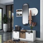 Έπιπλο εισόδου Verde άσπρο μαύρο μάρμαρο μελαμίνη καθρέπτης 120x40x45εκ ed13376