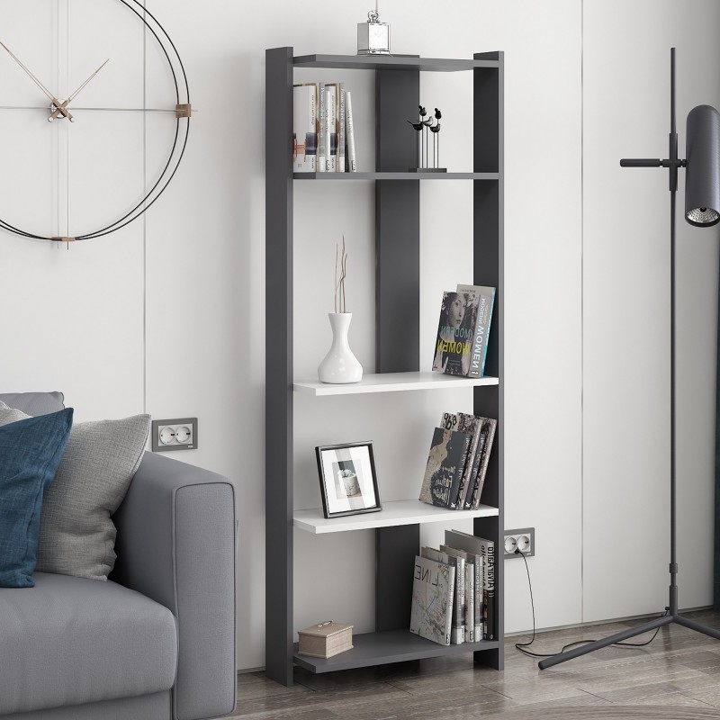 13976_0-800x800 Βιβλιοθήκη Abis Wide ανθρακί άσπρη μελαμίνη 58 6x26 8x165cm ed13976 - Image 1