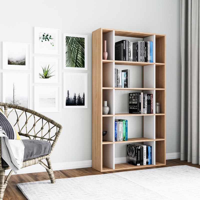 14038_0-800x800 Βιβλιοθήκη Sanborn oak άσπρη μελαμίνη 90x25x163 6εκ ed14038 - Image 1