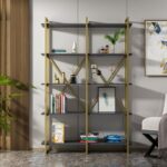 Βιβλιοθήκη Elston χρυσό ανθρακί μελαμίνη 120x34x180εκ ed14042