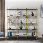 Βιβλιοθήκη Elston χρυσό ανθρακί μελαμίνη 180x34x180εκ ed14046