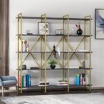 Βιβλιοθήκη Elston χρυσό ανθρακί μελαμίνη 180x34x180εκ ed14046 - Image 3