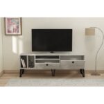 Έπιπλο τηλεόρασης Aris Crystal Γκρι λευκό μελαμίνη 150x35x53cm ed14054 - Image 4