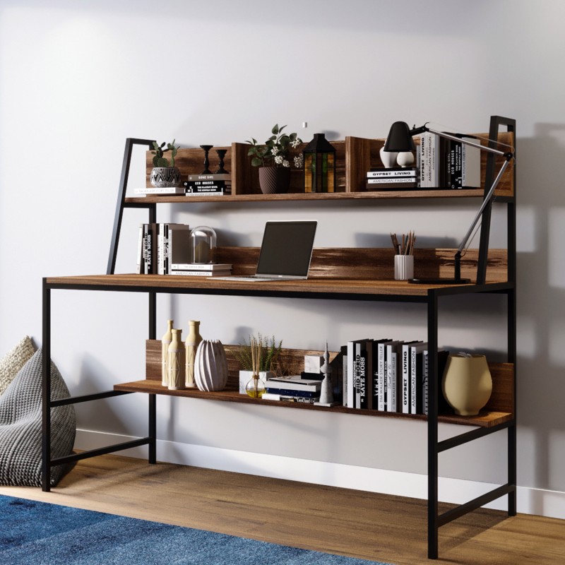 1439_0-800x800 Γραφείo Mentre καρυδί χρώμα μελαμίνη μέταλλο 140x60x122cm ed1439 - Image 1