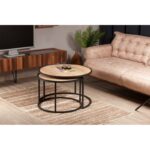 Σετ τραπέζια σαλονιού Tamburo Oak μελαμίνη μαύρο μέταλλο 66x43cm ed1457