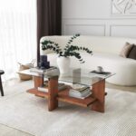 Τραπέζι σαλονιού Babylon μασιφ ξύλο επιφάνεια γυαλί 105x60x40εκ ed1510