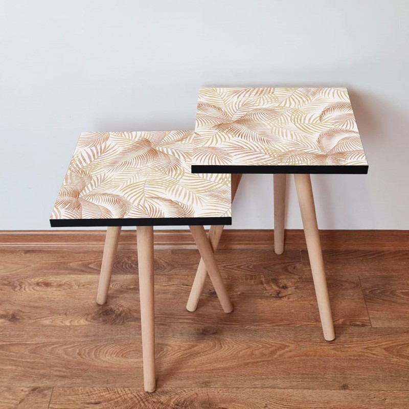 15212_0-800x800 Τραπέζια βοηθητικά Shape σαλονιού 2 τεμάχια μπεζ άσπρο MDF ξύλινα πόδια 35x47cm ed15212 - Image 1