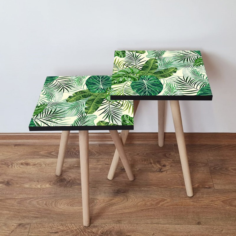 15237_0-800x800 Τραπέζια βοηθητικά Shape σαλονιού 2 τεμάχια πράσινο άσπρο MDF ξύλινα πόδια 35x47cm ed15237 - Image 1