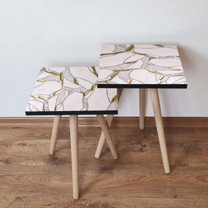 15321_0-800x800 Τραπέζια βοηθητικά Shape σαλονιού 2 τεμάχια άσπρο γκρι χρυσό MDF ξύλινα πόδια 35x47cm ed15321 - Image 1