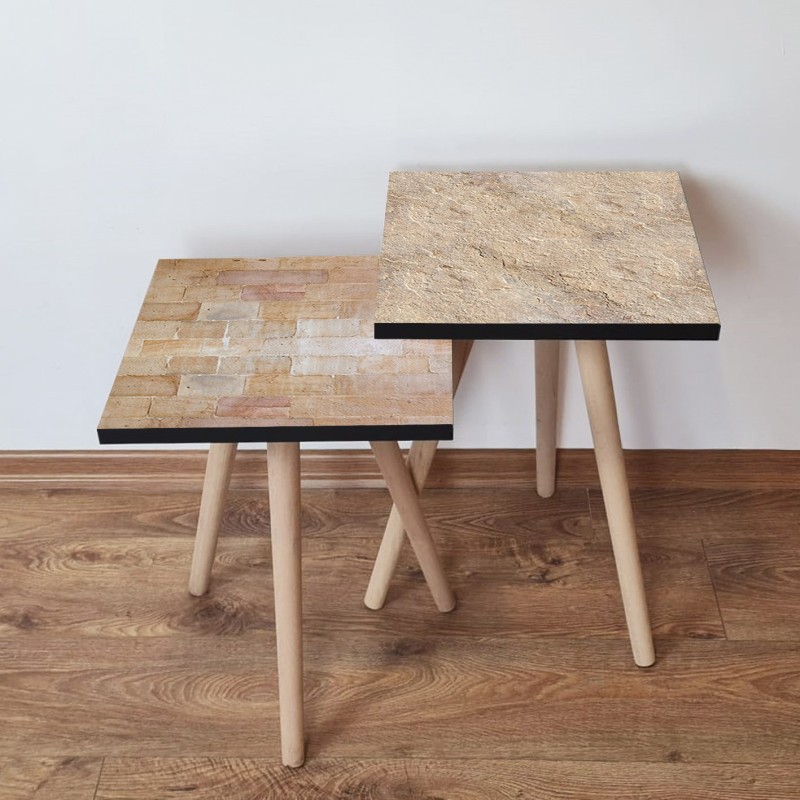 15594_0-800x800 Τραπέζια βοηθητικά Shape σαλονιού 2 τεμάχια μπεζ άσπρο MDF ξύλινα πόδια 35x47cm ed15594 - Image 1