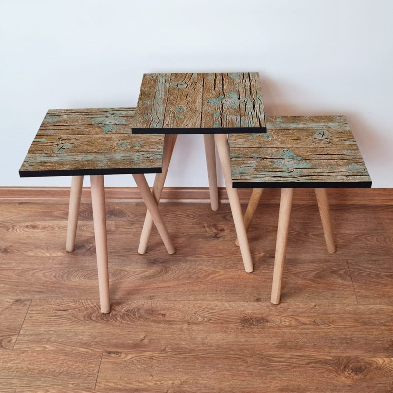 15675_0-800x800 Τραπέζια βοηθητικά Shape σαλονιού 3 τεμάχια πράσινο καφέ MDF ξύλινα πόδια 35x52cm ed15675 - Image 1