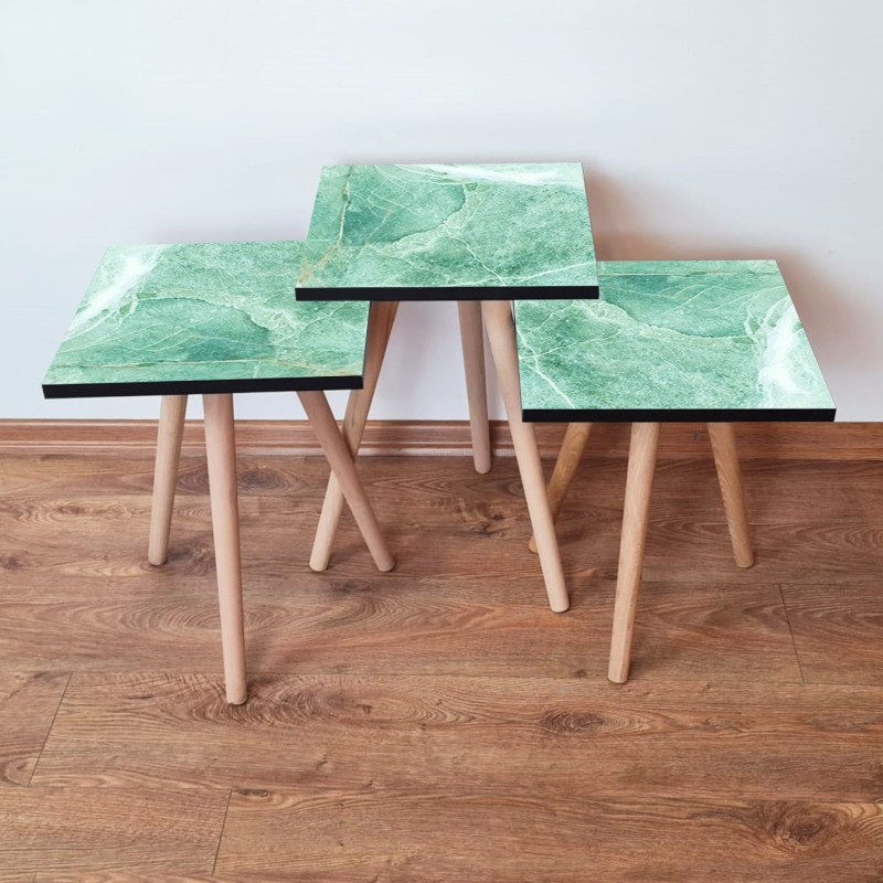 15732_0-800x800 Τραπέζια βοηθητικά Shape σαλονιού 3 τεμάχια πράσινο άσπρο MDF ξύλινα πόδια 35x52cm ed15732 - Image 1