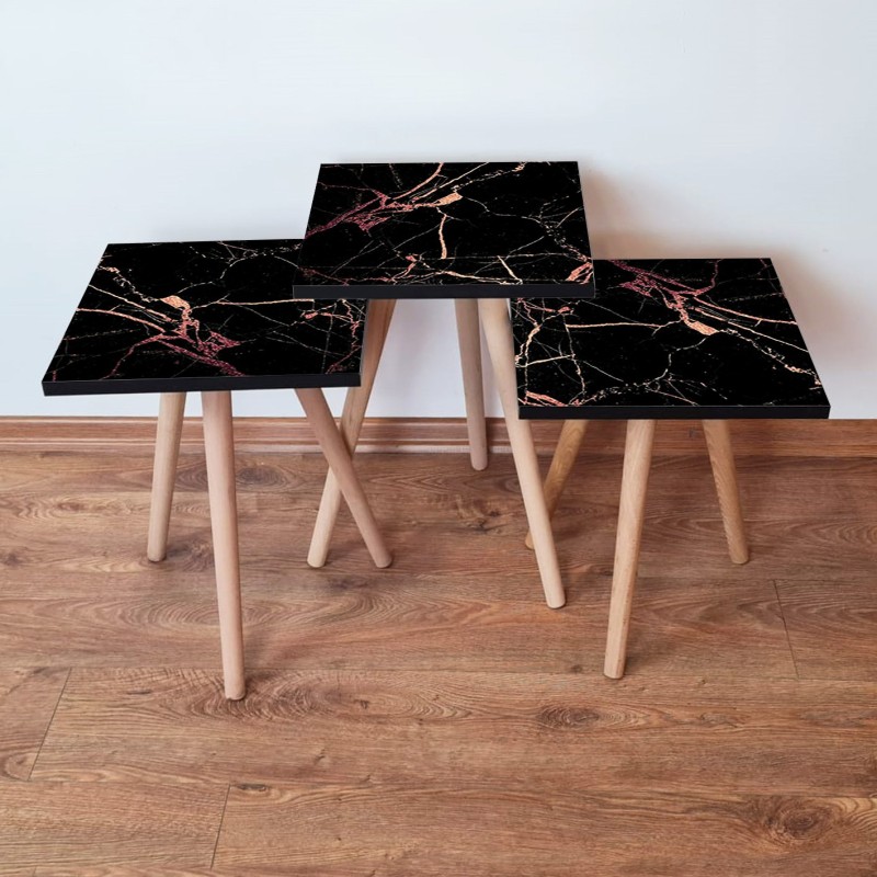 15735_0-800x800 Τραπέζια βοηθητικά Shape σαλονιού 3 τεμάχια μαύρο κόκκινο salmon MDF ξύλινα πόδια 35x52cm ed15735 - Image 1