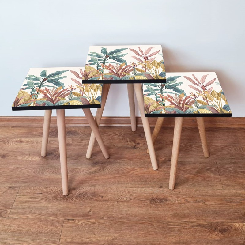 15751_0-800x800 Τραπέζια βοηθητικά Shape σαλονιού 3 τεμάχια μουσταρδί καφέ πράσινο MDF ξύλινα πόδια 35x52cm ed15751 - Image 1