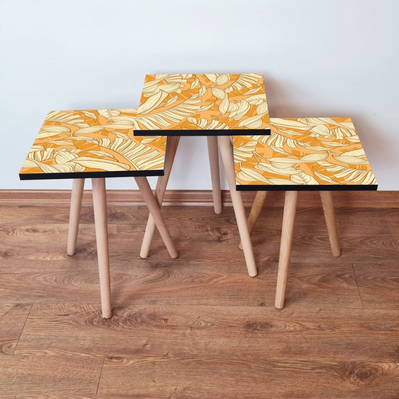 15759_0-800x800 Τραπέζια βοηθητικά Shape σαλονιού 3 τεμάχια πορτοκαλί μπεζ MDF ξύλινα πόδια 35x52cm ed15759 - Image 1