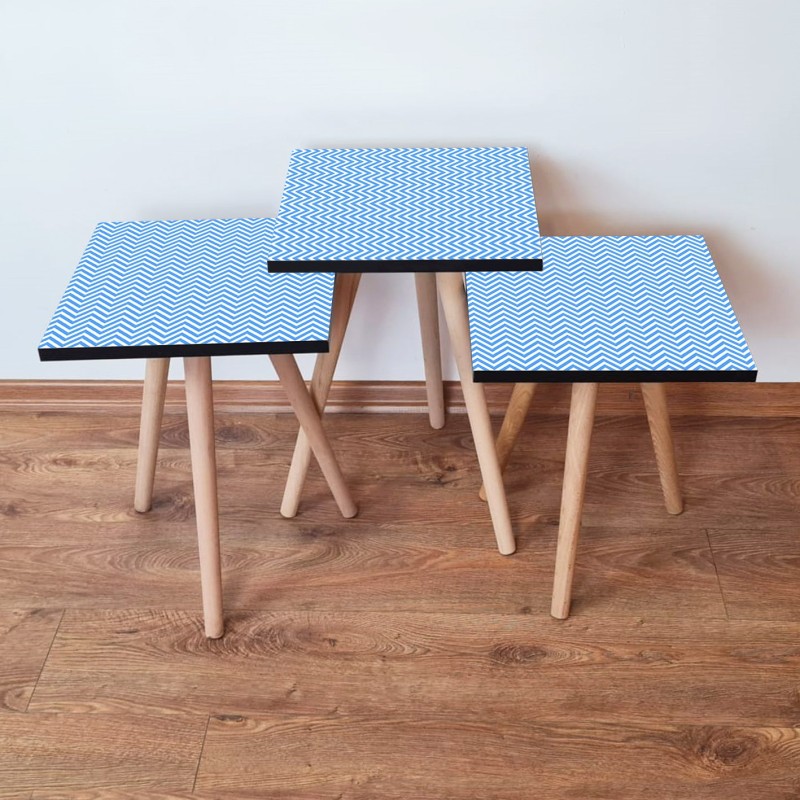 15777_0-800x800 Τραπέζια βοηθητικά Shape σαλονιού 3 τεμάχια μπλε άσπρο MDF ξύλινα πόδια 35x52cm ed15777 - Image 1