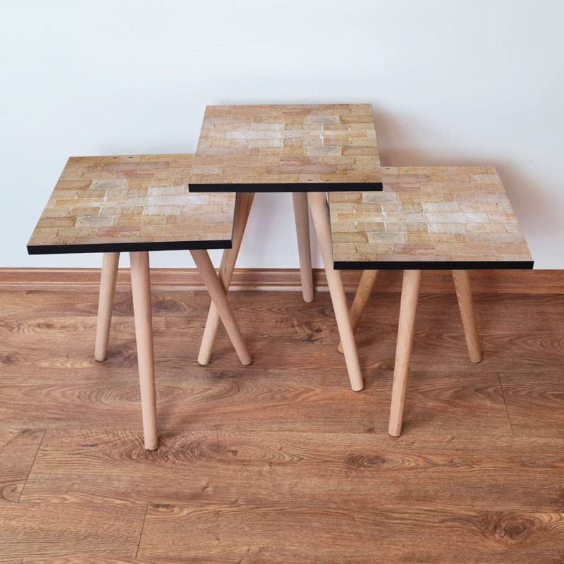 15780_0-800x800 Τραπέζια βοηθητικά Shape σαλονιού 3 τεμάχια μπεζ MDF ξύλινα πόδια 35x52cm ed15780 - Image 1