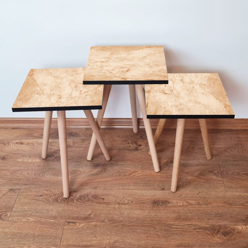 15812_0-800x800 Τραπέζια βοηθητικά Shape σαλονιού 3 τεμάχια μπεζ MDF ξύλινα πόδια 35x52cm ed15812 - Image 1