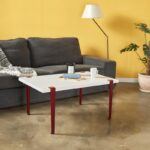 Τραπέζι σαλονιού Neda άσπρο μελαμίνη κόκκινο μεταλλικά πόδια 90x60x45εκ ed15970