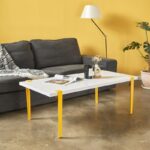Τραπέζι σαλονιού Fonissa άσπρο μελαμίνη μεταλλικά πόδια κίτρινα 120x60x45εκ ed15987