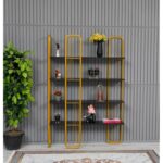 Βιβλιοθήκη Sierra μαύρο χρυσό μελαμίνη μεταλλικό πλαίσιο 125x28x180εκ ed16612 - Image 4