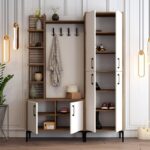 Έπιπλο εισόδου Viyana καρυδί άσπρο μελαμίνη μεταλλικά πόδια 150x35x200εκ ed168 - Image 5