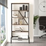 Βιβλιοθήκη Deo καφέ γκρι ανθρακί μελαμίνη μεταλλικός σκελετός 75 5x44 5x160 8εκ ed1730 - Image 4