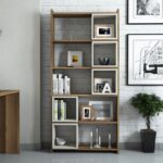 Βιβλιοθήκη Box καρυδί κρεμ χρώμα μελαμίνη 80x22x170cm ed1796 - Image 4