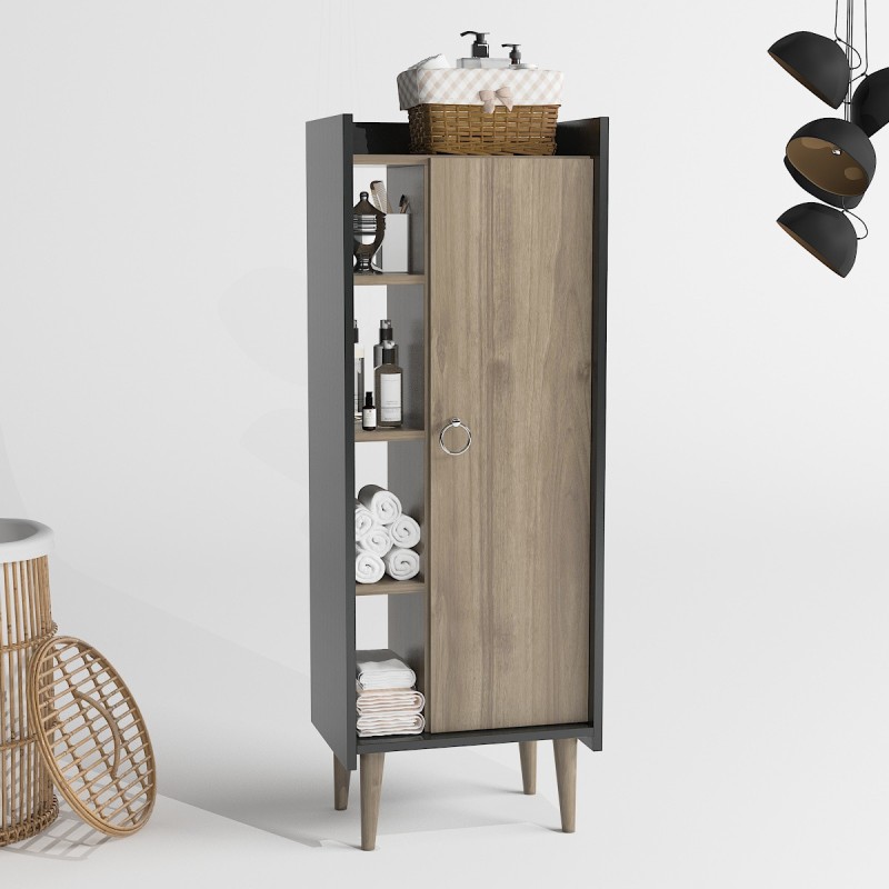 1813_0-800x800 Ντουλάπι μπάνιου Lago καρυδί ανθρακί 50x30x140cm ed1813 - Image 1