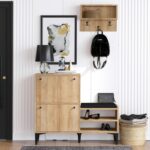 Έπιπλο εισόδου Bred δρυς μελαμίνη με μαξιλάρι και κρεμάστρα 110x35x92εκ ed183