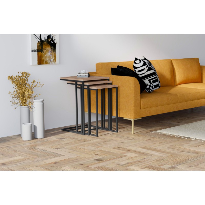 1894_0-800x800 Τραπεζάκια σαλονιού set Roma χρώμα pine μαύρο μελαμίνη μέταλλο 40x61 8cm ed1894 - Image 1