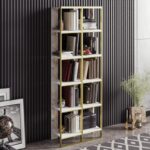 Βιβλιοθήκη Polka άσπρο χρυσό μελαμίνη 32 2x31 3x178 5εκ ed2020