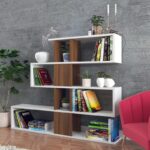 Βιβλιοθήκη Karlin άσπρο καρυδί μελαμίνη 120x20x109εκ ed2073 - Image 3