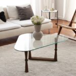 Τραπέζι σαλονιού Orta καρυδί μασιφ ξύλο επιφάνεια γυάλι 96x81x41εκ ed2125