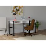 Γραφείo Brescia λευκό μαύρο μελαμίνη 150x58 4x75 8cm ed2156