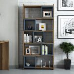 Βιβλιοθήκη Box καρυδί Chalcedony χρώμα μελαμίνη 80x22x170cm ed2228 - Image 5